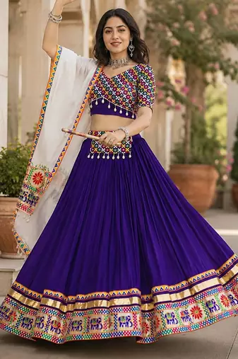 purple gamthi mirror work lehenga choli- free size