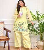 Floral embroidered pure cotton collar neck  co-ord set