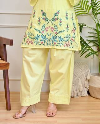 Floral embroidered pure cotton collar neck  co-ord set 4