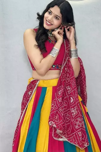 Multi Miror work Embroidery sequin thread work Cotton Lehenga Choli Set