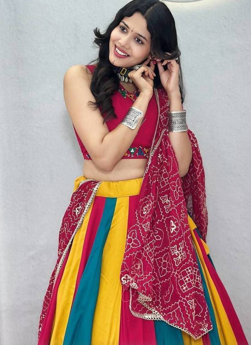 Multi Miror work Embroidery sequin thread work Cotton Lehenga Choli Set