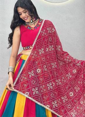 Multi Miror work Embroidery sequin thread work Cotton Lehenga Choli Set 3