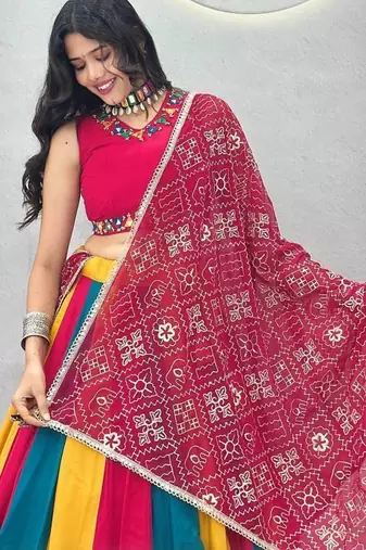 Multi Miror work Embroidery sequin thread work Cotton Lehenga Choli Set