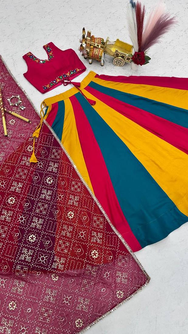 Multi Miror work Embroidery sequin thread work Cotton Lehenga Choli Set