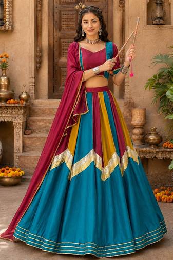 multi fully stitched ethnic women chinon lehenga sets- free size