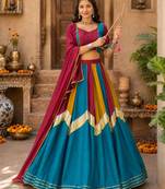 multi fully stitched ethnic women chinon lehenga sets- free size