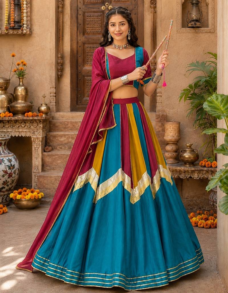 multi fully stitched ethnic women chinon lehenga sets- free size