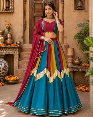 multi fully stitched ethnic women chinon lehenga sets- free size 3