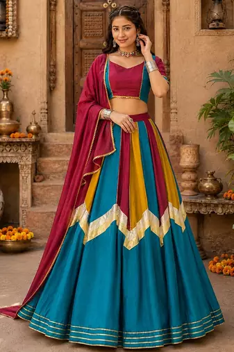 multi fully stitched ethnic women chinon lehenga sets- free size