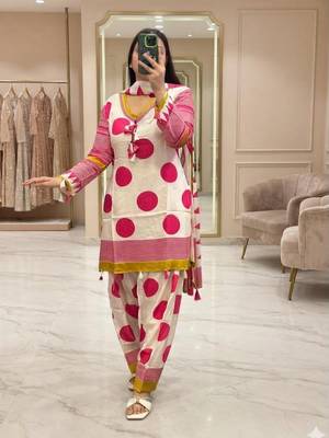Floral printed pure cotton v neck kurta trouser & dupatta set 1
