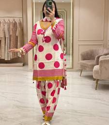 Floral printed pure cotton v neck kurta trouser & dupatta set