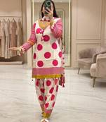 Floral printed pure cotton v neck kurta trouser & dupatta set