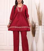 Floral embroidered pure cotton v neck co-ord set