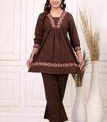 Floral embroidered pure cotton v neck co-ord set