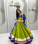 Parrot Green Embroidery sequin ribbin and lampi lace Work Cotton Lehenga Choli Set