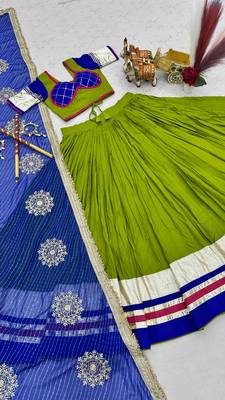Parrot Green Embroidery sequin ribbin and lampi lace Work Cotton Lehenga Choli Set 4