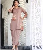 Floral embroidered pure cotton round neck co-ord set