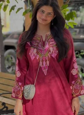 Floral embroidered pure cotton round neck co-ord set 3