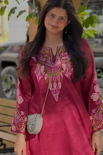 Floral embroidered pure cotton round neck co-ord set
