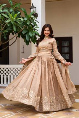 Cream Embroidery And sequin Work Silk Blend Lehenga Choli Set 1