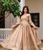 Cream Embroidery And sequin Work Silk Blend Lehenga Choli Set