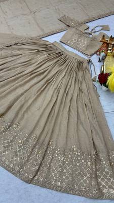 Cream Embroidery And sequin Work Silk Blend Lehenga Choli Set 5