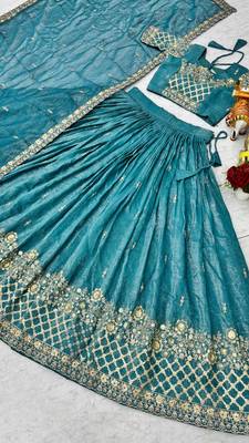 Blue Embroidery And sequin Work Silk Blend Lehenga Choli Set 5