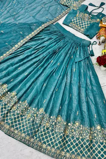 Blue Embroidery And sequin Work Silk Blend Lehenga Choli Set