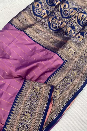 lavender color rich contrast weaving pallu and border kanchi weaving buttis on border silk blend saree