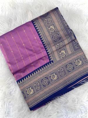 lavender color rich contrast weaving pallu and border kanchi weaving buttis on border silk blend saree 4