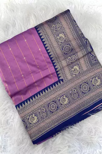 lavender color rich contrast weaving pallu and border kanchi weaving buttis on border silk blend saree