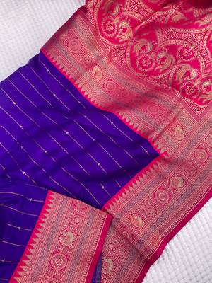 purple color rich contrast weaving pallu and border kanchi weaving buttis on border silk blend saree 3