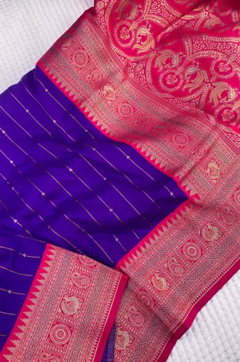 purple color rich contrast weaving pallu and border kanchi weaving buttis on border silk blend saree