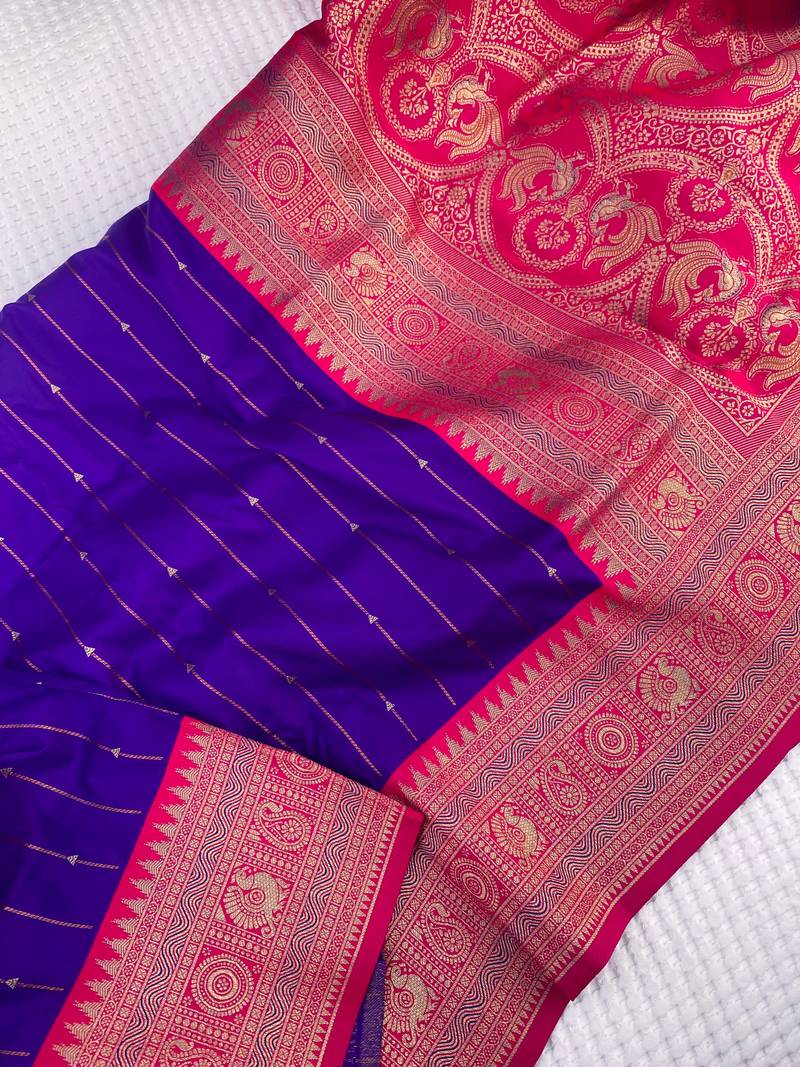 purple color rich contrast weaving pallu and border kanchi weaving buttis on border silk blend saree