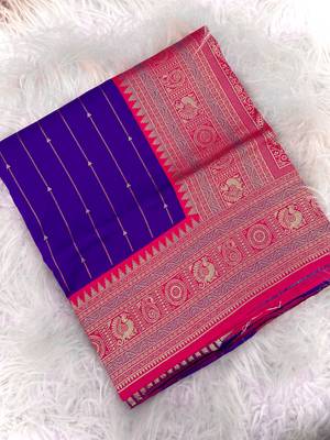 purple color rich contrast weaving pallu and border kanchi weaving buttis on border silk blend saree 4