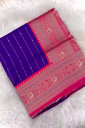 purple color rich contrast weaving pallu and border kanchi weaving buttis on border silk blend saree