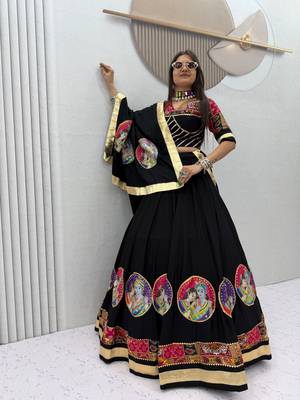 Black Ribinprint And Lace work Cotton Lehenga Choli Set 1