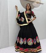 Black Ribinprint And Lace work Cotton Lehenga Choli Set