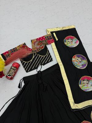 Black Ribinprint And Lace work Cotton Lehenga Choli Set 4