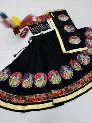 Black Ribinprint And Lace work Cotton Lehenga Choli Set 5