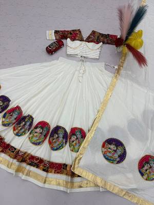 White Ribinprint And Lace work Cotton Lehenga Choli Set 4
