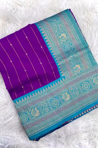 violet color rich contrast weaving pallu and border kanchi weaving buttis on border silk blend saree