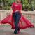 Red georgette readymade navratri anarkali with bandhani & kutchi patchework