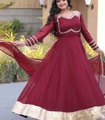 Maroon silk blend readymade anarkali suit with mirror work