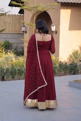 Maroon silk blend readymade anarkali suit with mirror work 4