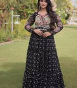 Black georgette readymade navratri anarkali with bandhani & kutchi patchework