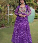 Violet georgette readymade navratri anarkali with bandhani & kutchi patchework