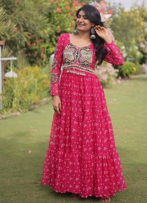 Rani georgette readymade navratri anarkali with bandhani & kutchi patchework 3