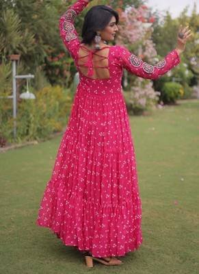 Rani georgette readymade navratri anarkali with bandhani & kutchi patchework 4