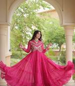 Rani georgette readymade navratri anarkali with bandhani & kutchi patchework